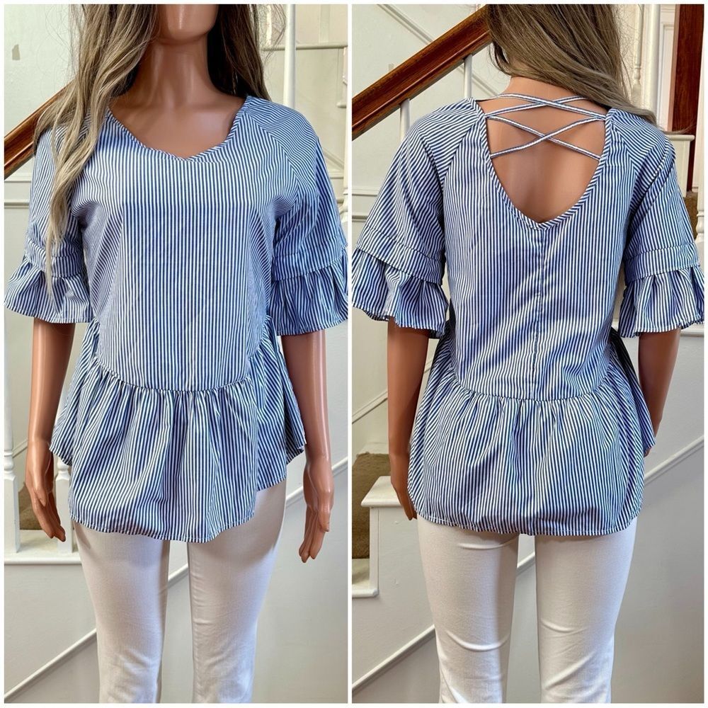 Adorable blue white striped babydoll top